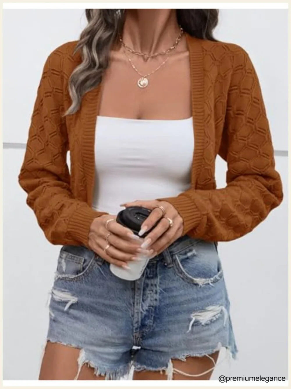 Womens Cropped Cardigan Bolero Shrug Knit Open Front Long Sleeve Sweater
